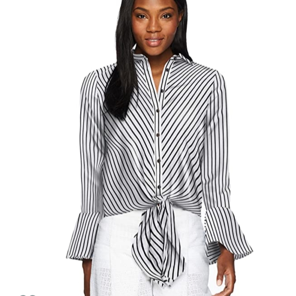 Eci New York striped tie blouse